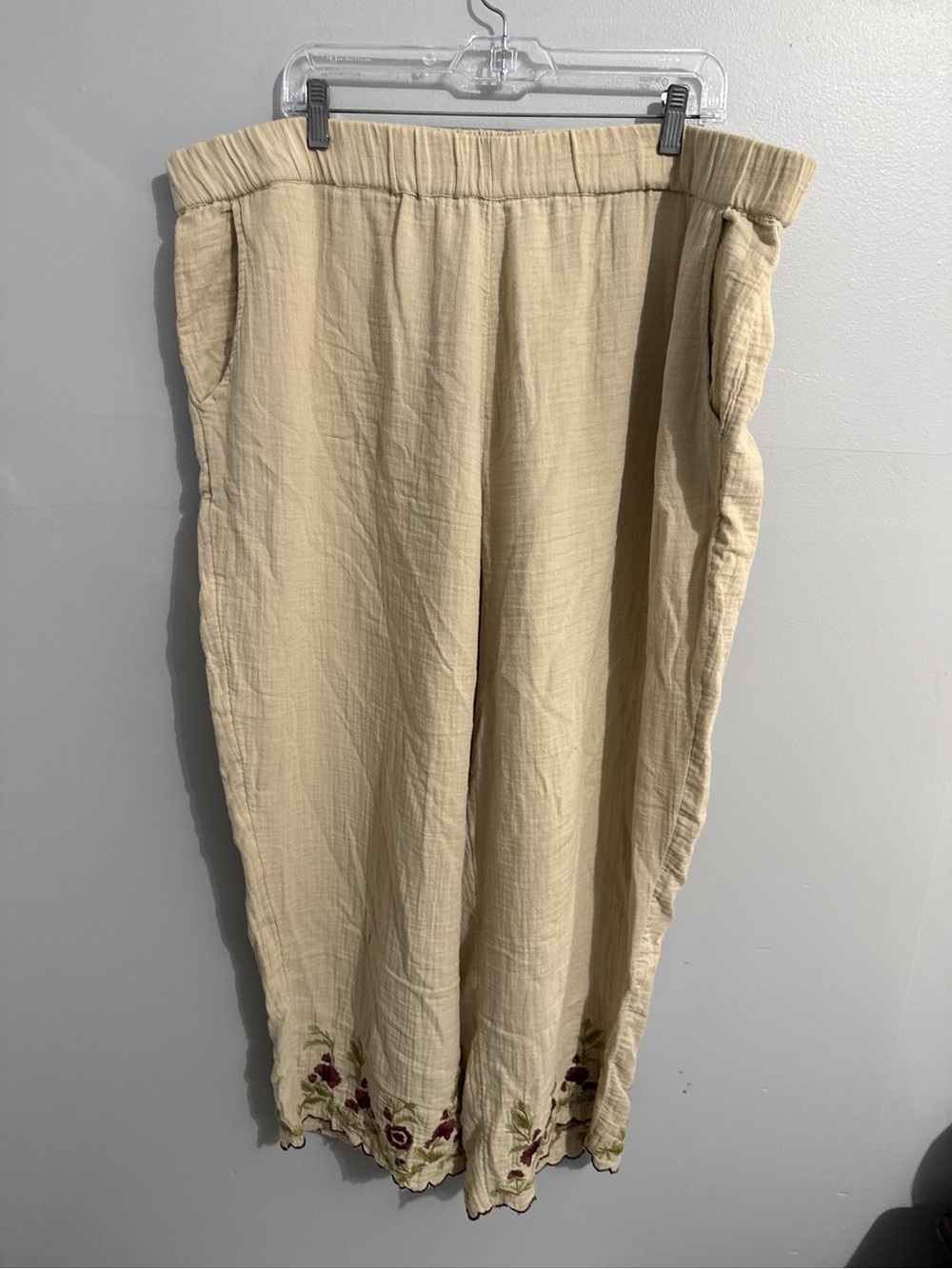 Coldwater Creek Pants Womens 2X Wide Leg Crop Embroidered Scalloped Hem Gauze